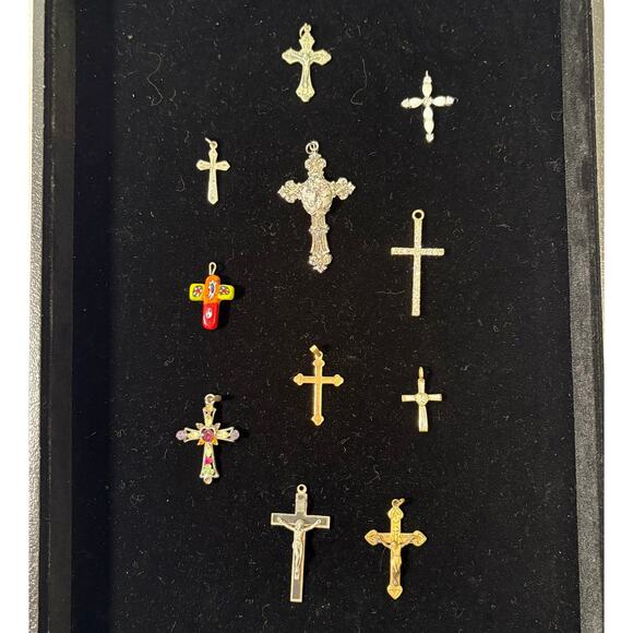 11 Religious Cross Pendants Contains Mixed metals, Stone, Sterling Silver 925 - Picture 1 of 6